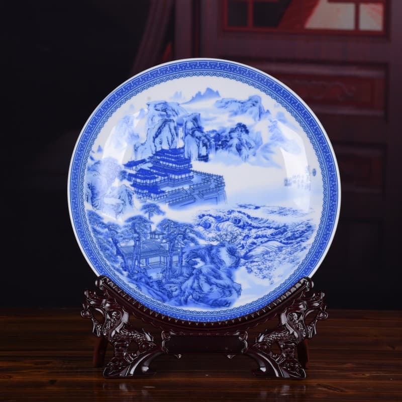 Ceramic Crafts Company Gift Logo Commemorative Decorative Plate Blue and White Porcelain Four Famous Towers Ceramic Ornaments