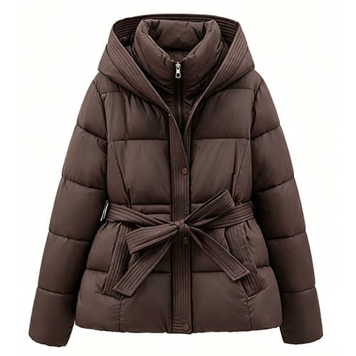 Cross-Border Fall/Winter Versatile Solid Color Tie-Waist Slim-Fit Cotton Padded Coat