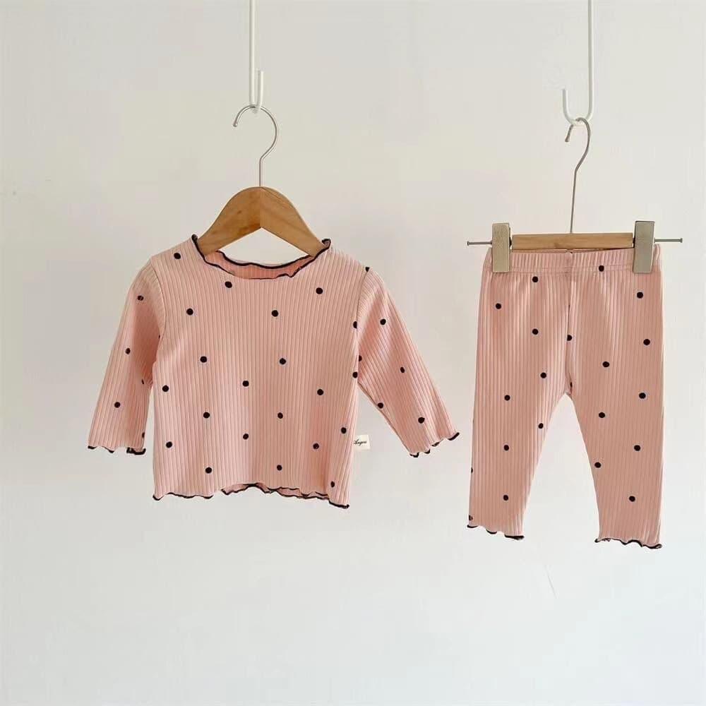 2026 Spring/Autumn Kids' Pajama Set Polka Dot Korean Style Girls' Two-Piece Loungewear Long Sleeve for Toddlers and Children