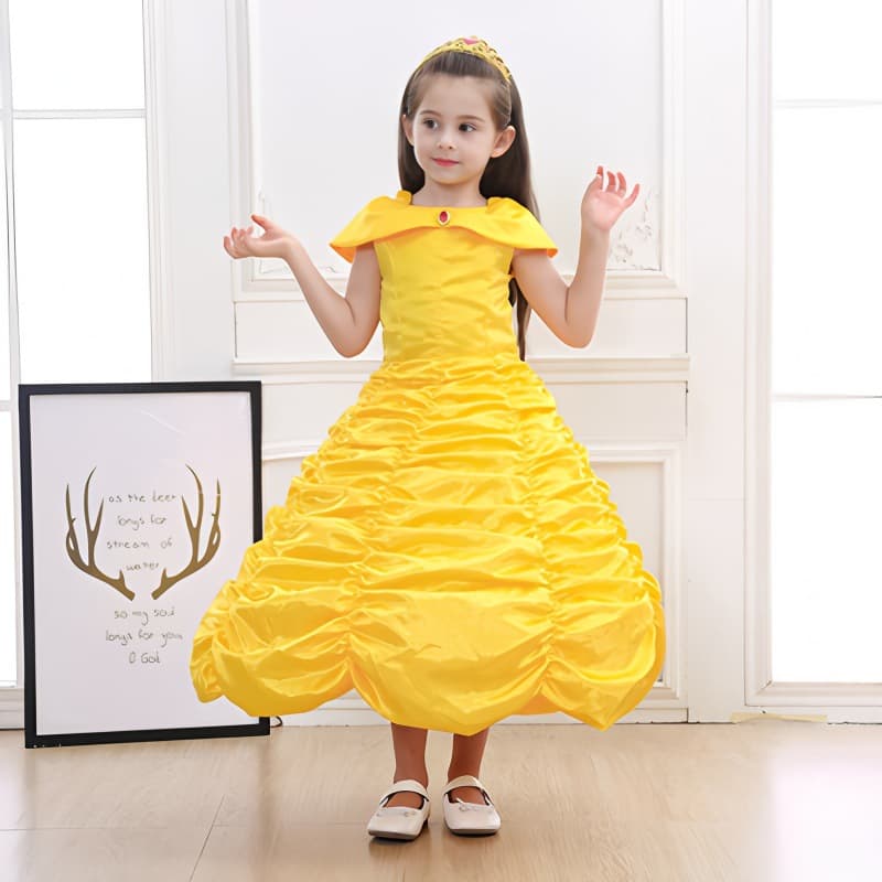 European and American Halloween Yellow Belle Princess Dress One-Shoulder Cake Dress Beauty and the Beast Kids Princess Dress