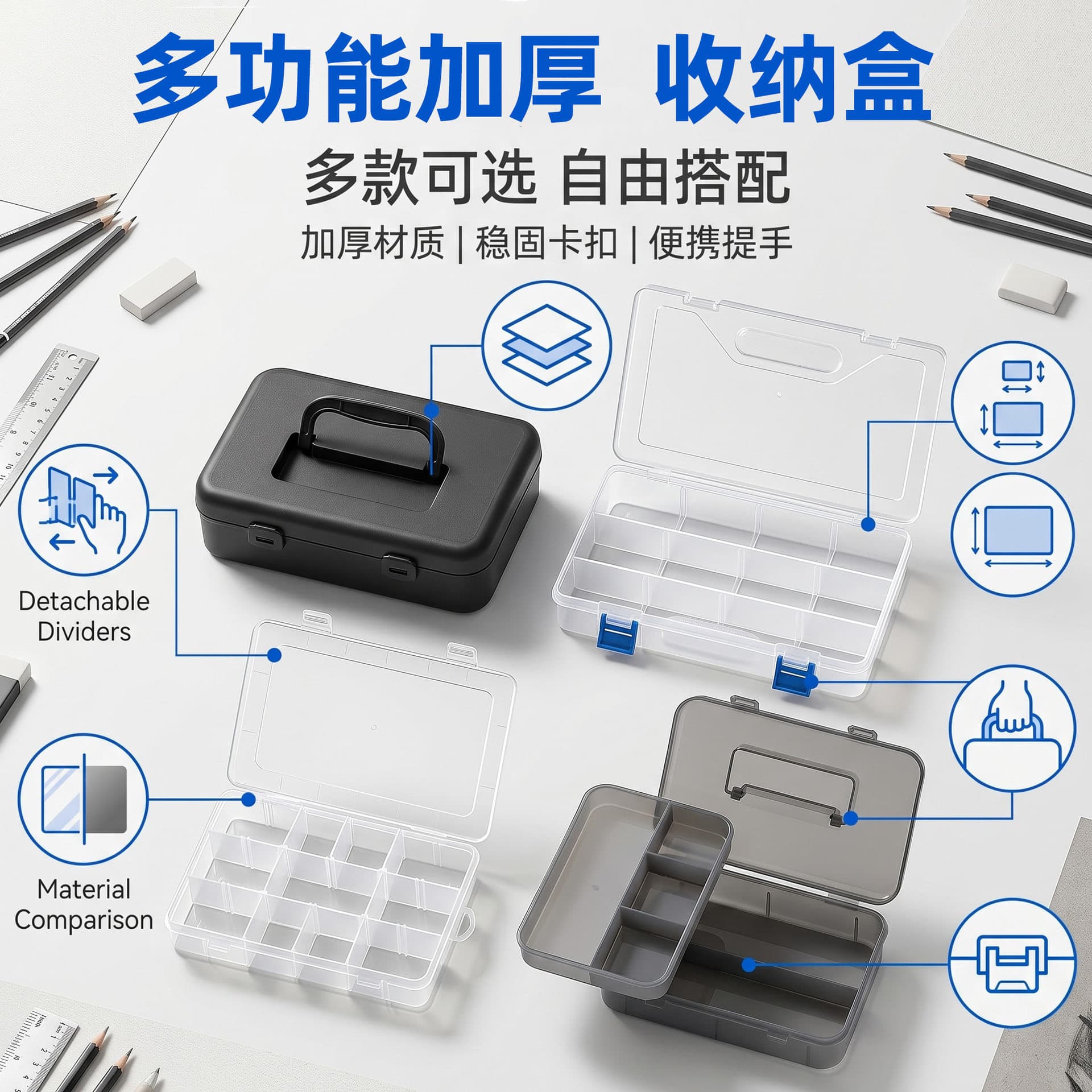 Sketch Detachable Storage Box, Single/Double Layer Nail Art Organizer, Art Student Home Hardware Tool Box, Screw Box