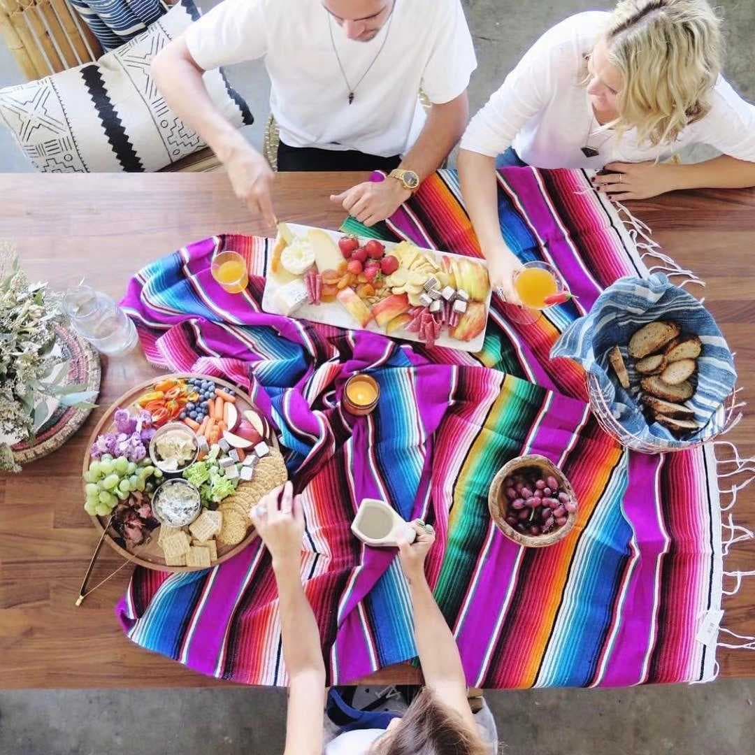 Mexican table runner, ethnic style beach blanket, beach towel, Mexican style picnic blanket, handmade striped blanket