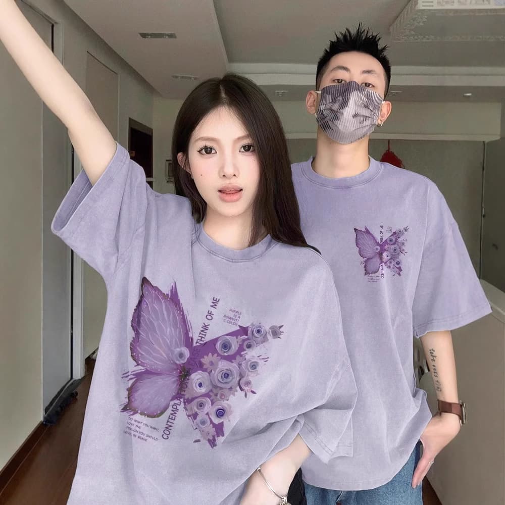 Summer Pure Cotton Short-Sleeve T-Shirt Couple Style Loose Fit Unique Design Men and Women Top Student Streetwear Class Uniform