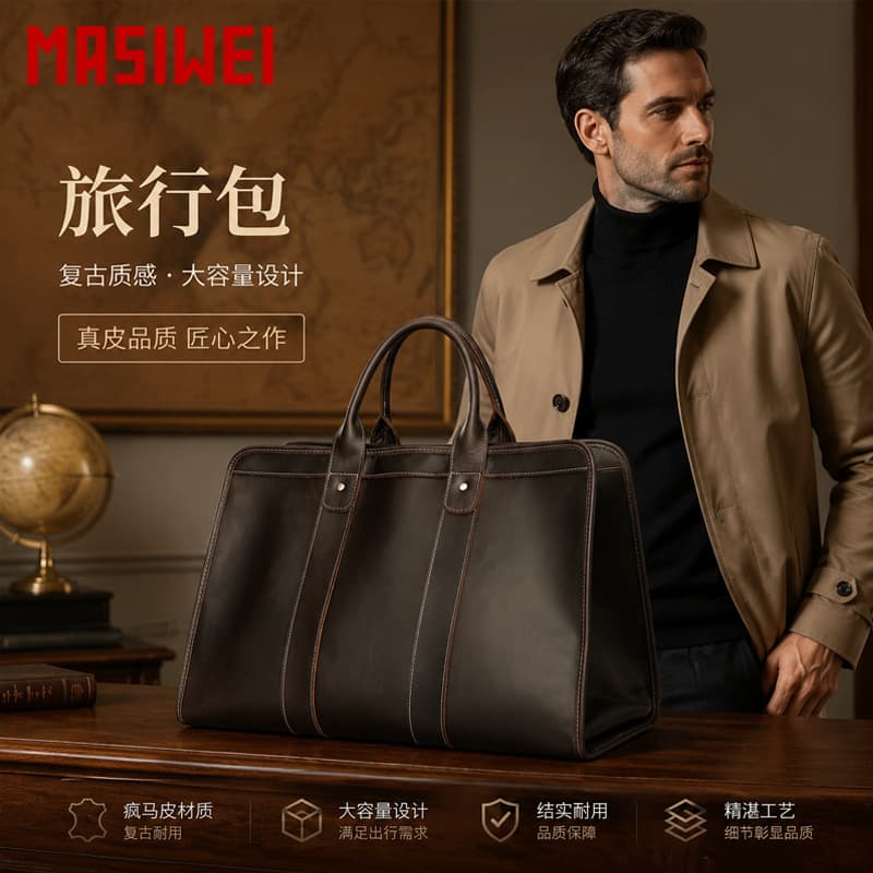 European and American retro men's first-layer cowhide travel bag, high-end business travel handbag, one-pack ready-to-go luggage bag