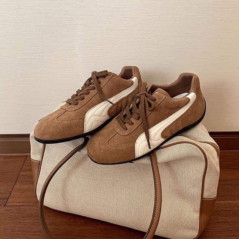 [Sheii Su Yinyin] Korean Blogger~ Retro Lace-up Genuine Leather Low-top Casual Shoes Women's German Training Shoes Racing Shoes