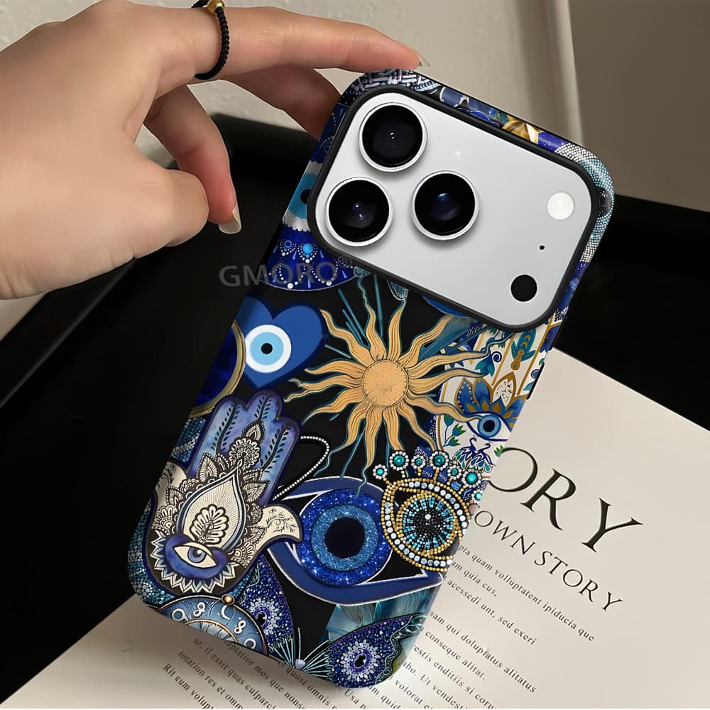 Foreign Trade Top Seller Demon Blue Eyes Series Compatible with iPhone 17 Creative Phone Case 16pm Dual-Layer Film Protective Cover
