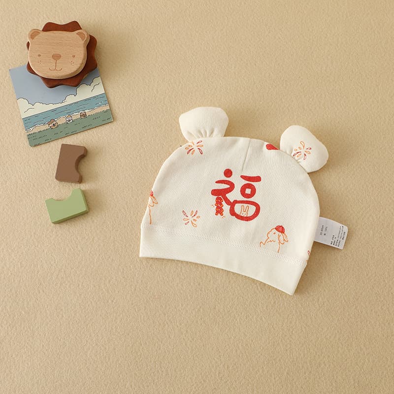 Baby Fontanel Protection Hat Spring/Autumn Cotton Ear-Flap Hat Newborn Cap Cute Pom-Pom Infant Toddler Pull-On Hat
