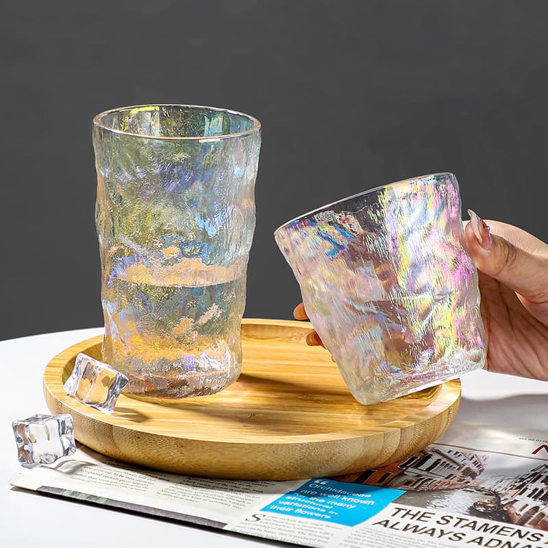 High-looking ins style colorful glass glacier cup simple household light luxury colorful tree pattern beer cup factory wholesale
