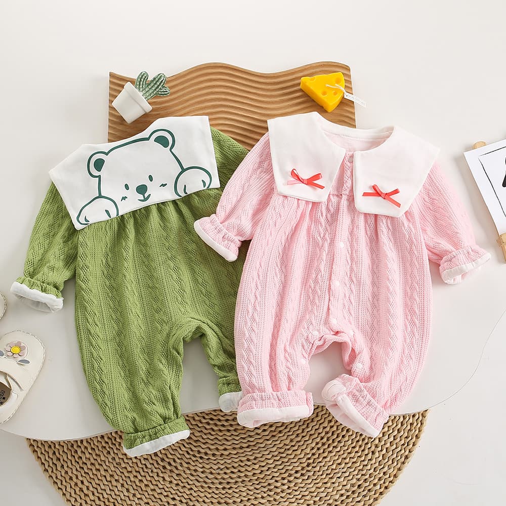 Baby Spring and Autumn Romper for Girls, Double-Layer Cute Full-Month Outfit, Baby Bodysuit