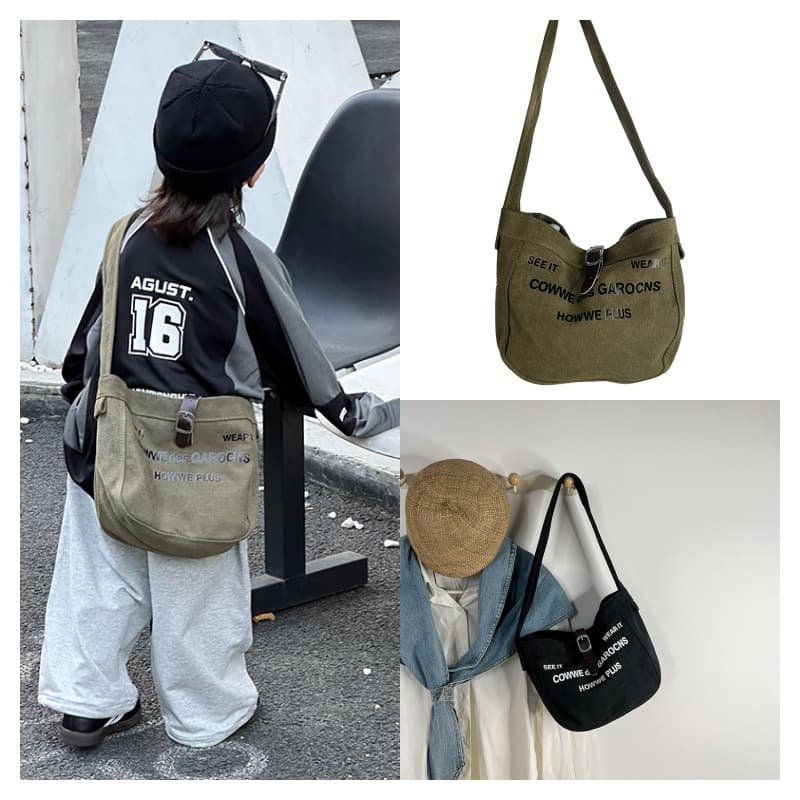 Korean Children's Canvas Crossbody Bag with Printed Letters, Stylish Shoulder Bag for Boys and Girls, Handbag