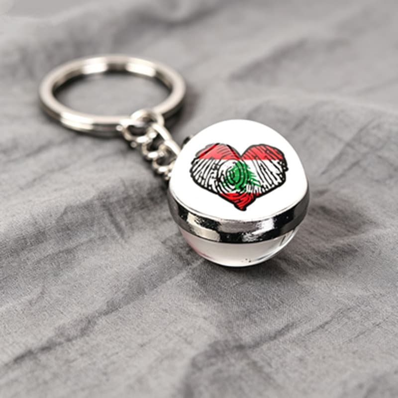 Cross-border Hot Selling Lebanon Flag Element Lebanon Wants Peace Double-sided Glass Ball Keychain Pendant