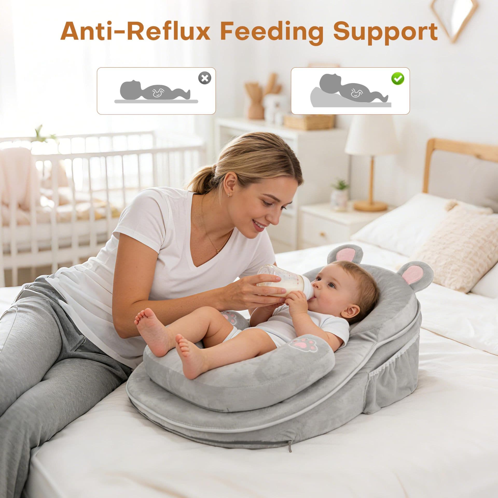 Incline pillow, infant feeding pillow, anti-reflux nursing baby recliner, u-shaped pillow, feeding support, wedge-shaped anti-spill nursing pad