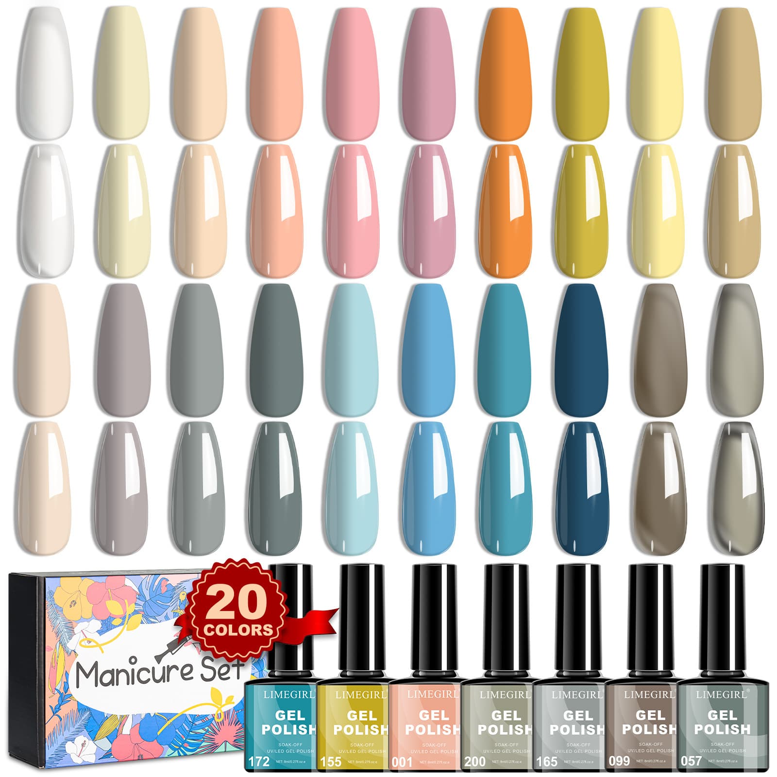 Cross-border 20-Color Gel Nail Art Tool Set Nail Lamp File Stickers Flower File Full Set