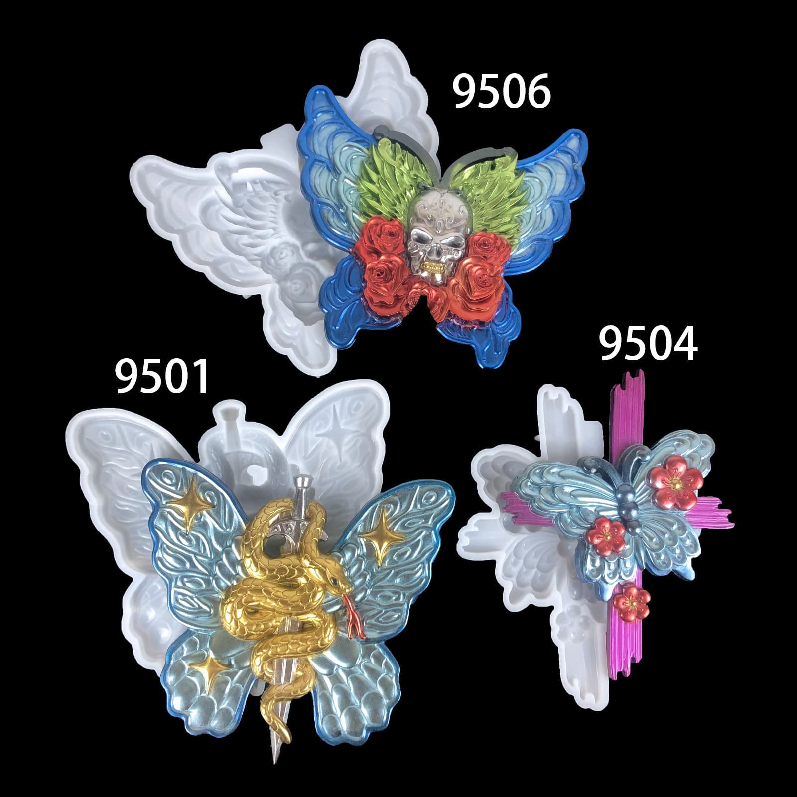 Cross Butterfly Silicone Mold Living Room Wall Sticker Butterfly Snake Hanging Semi-3D Skull Butterfly Epoxy Mold