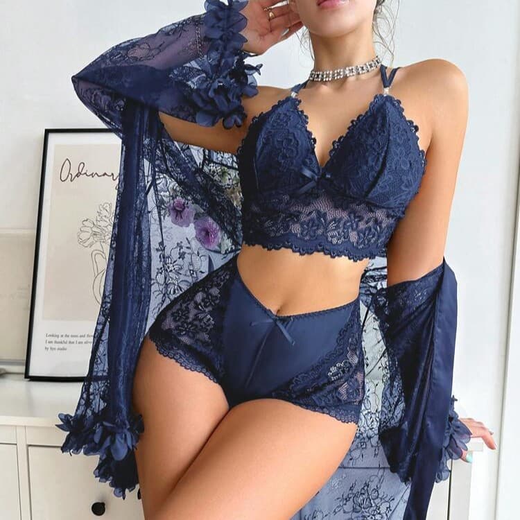 New Cross-Border Trade Sexy Lingerie Sleepwear for Women Lace Sheer Robe Sexy Homewear Custom