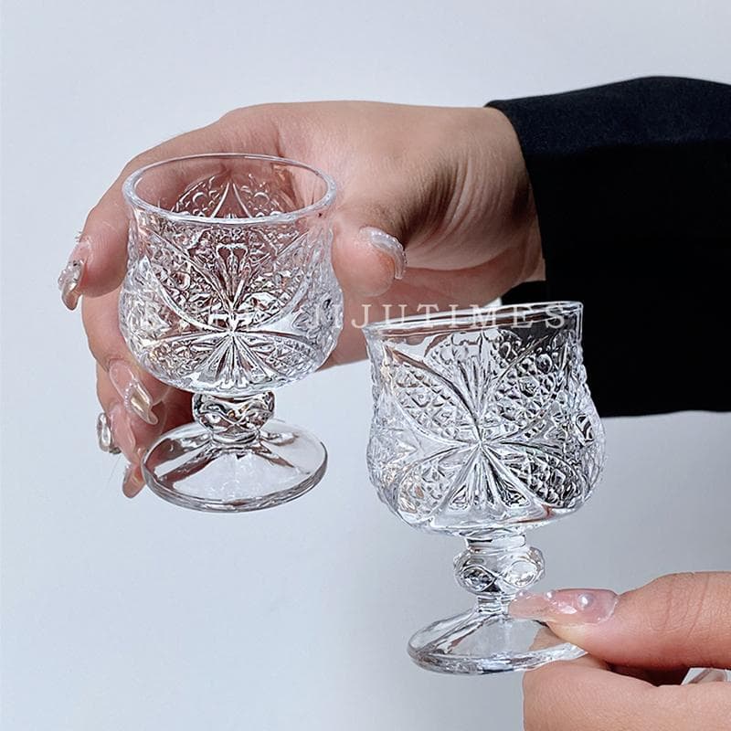 Creative Engraved Liquor Glass Mini Sake Cup Highball Glass Wabi-Sabi Style Shot Glass Small Wine Cup