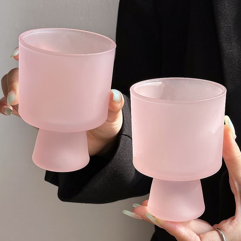 Artistic Frosted Pink Glass Drinking Cup High Beauty Value Cold Drink Cup Coffee Cup Home Goblet Ice Cream Cup