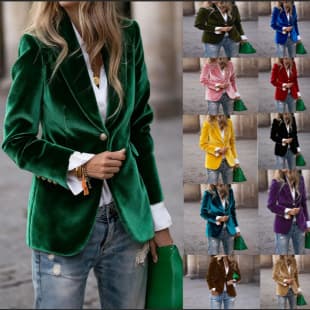 2025 Spring New Arrival Amazon Independent Site eBay European and American Velvet Elegant Slim Fit Fake Pocket Blazer