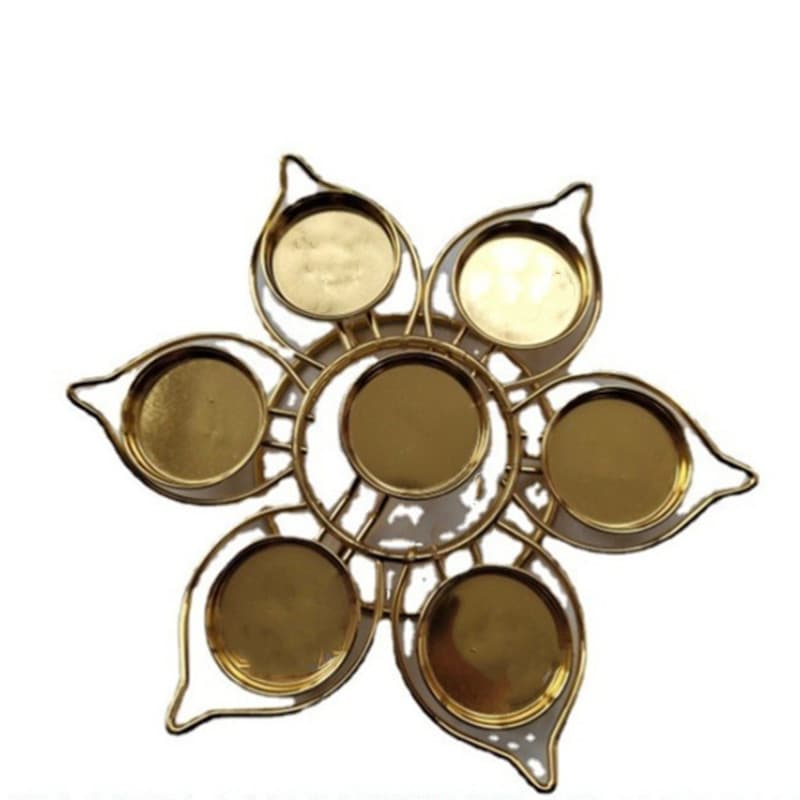 Round seven-star butter lamp stand with lotus design, seven-grain butter holder lamp base, seven-star stand.
