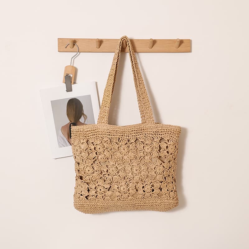 Heavy-duty Handmade Crochet Flower Single Shoulder Straw Bag New Fashion Hollow Woven Bag Women's Beach Vacation Sand Bag