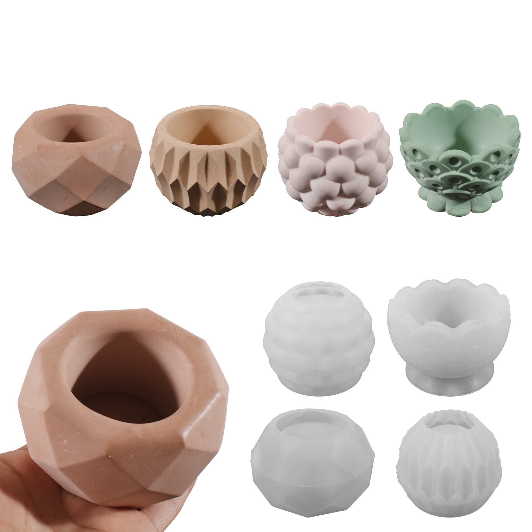 Embossed Faceted Diamond Round Candle Cup Resin Silicone Mold, Epoxy DIY Polka Dot Bubble Round Plaster Flower Pot