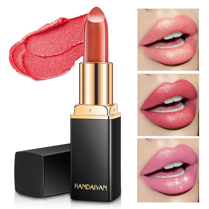 Cross-border temperature-changing lipstick HANDAIYAN nine-color lipstick Mermaid Ji shiny metal pearlescent gilt color-changing lipstick