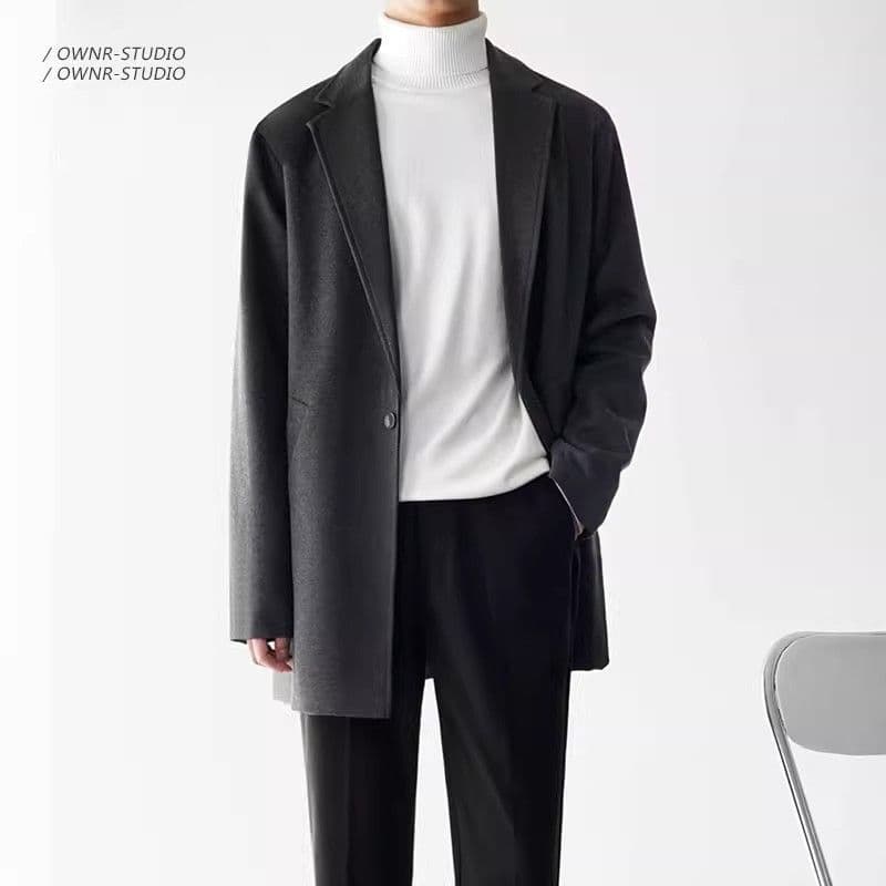 Wool Coat Men's Autumn/Winter Mid-Length Korean Style Trendy Suit Collar Trench Coat, Loose Handsome Men's Wool Coat, Also for Women