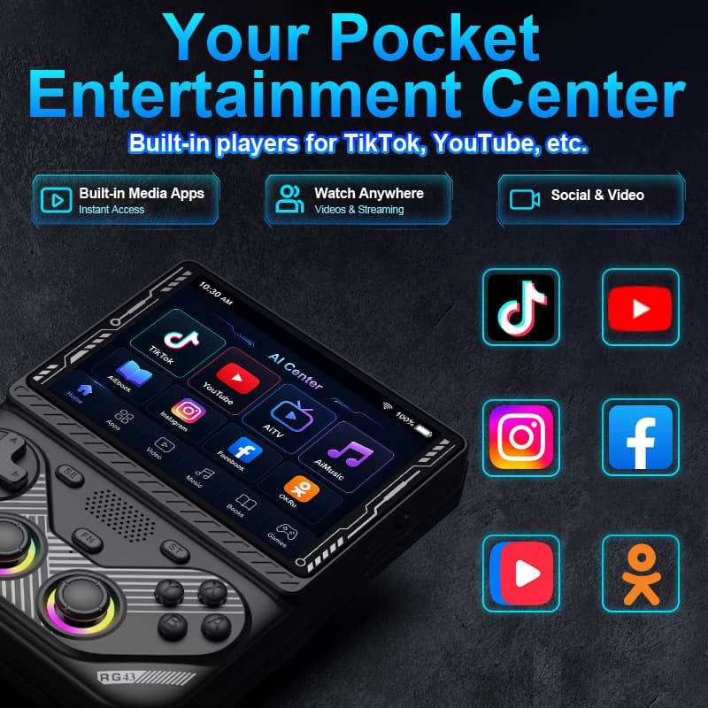 The new 4.5-inch large screen RG43V pro portable open source handheld RK3562 dual system can be connected via WIFI