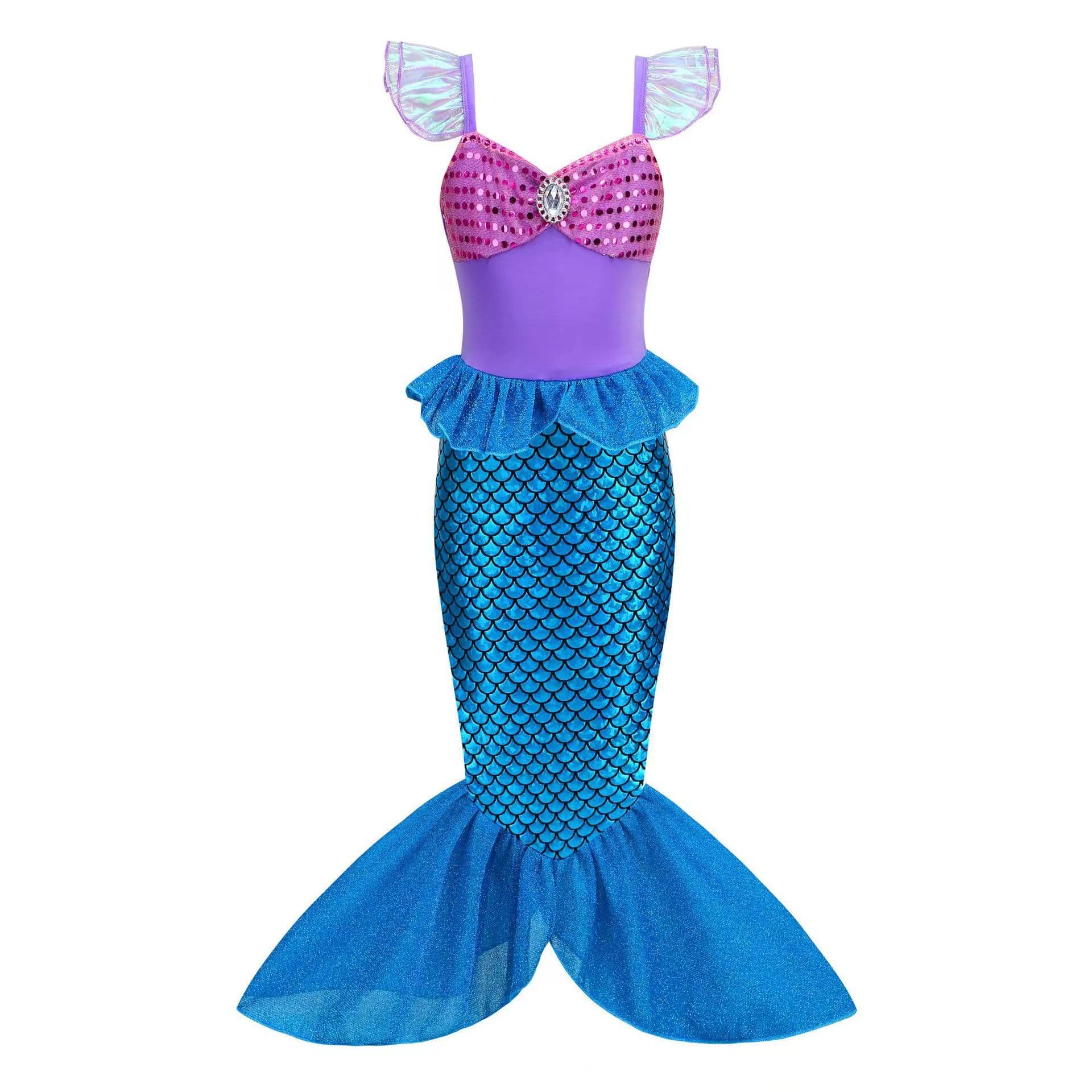 Summer Children's Dress Fairy Princess Gown with Flying Sleeves Mermaid Tail Ceremony Clothes for Girls Kids Vacation Outfits