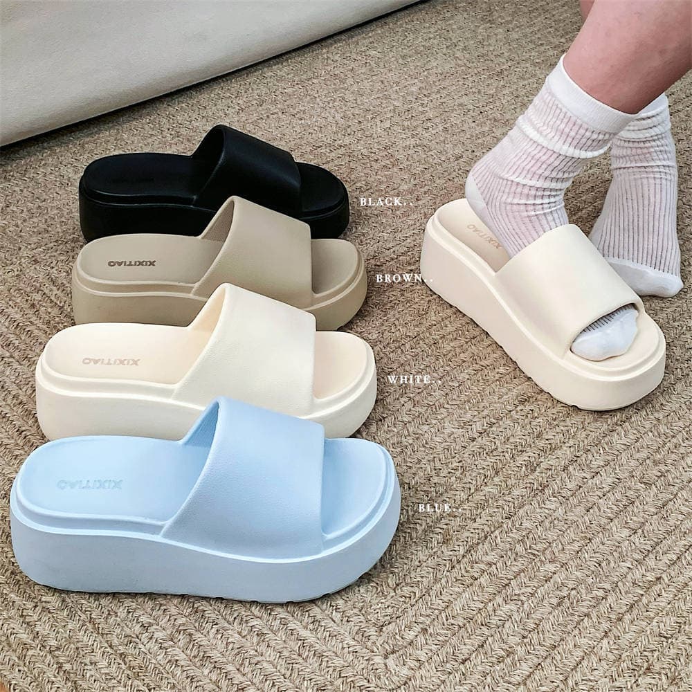 Summer Trendy Beach Sandals Ins Style Women's Outdoor Slippers Casual Platform Thick Sole Comfortable Solid Color