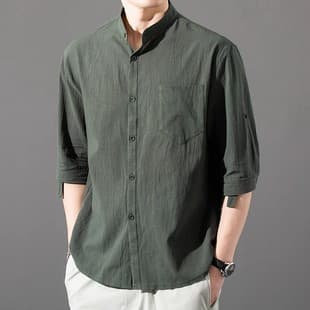 Plus Size Linen Short Sleeve Shirt for Men, Loose Fit, Summer Cotton-Linen Half Sleeve Thin Style