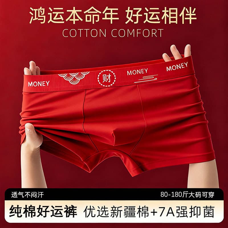 Wedding Lucky Red Men's Underwear Comfortable Boxer Briefs Breathable Four-Corner Pants Antibacterial Seamless Briefs