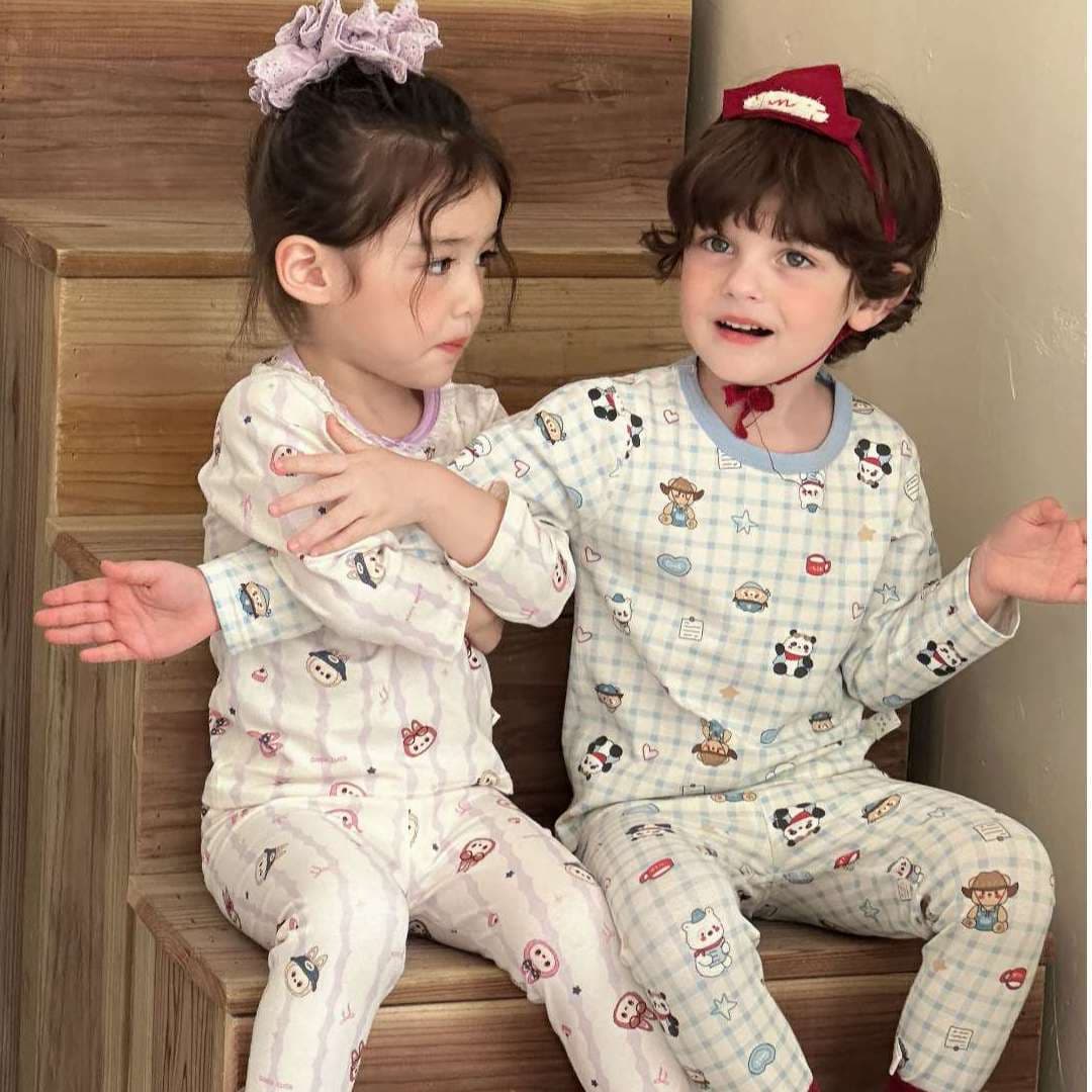 Mianxiaoqi Autumn New Children's Pure Cotton Lycra Boys and Girls Long Sleeve Top and Bottom Pajama Homewear Set