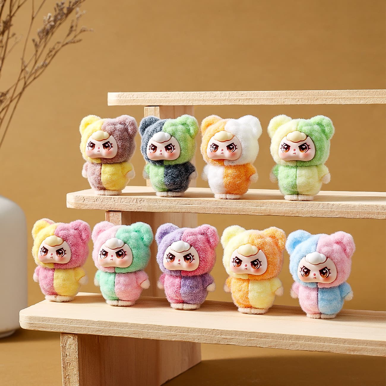 Two-tone Bean Bag Bear Cute DIY Accessory, Adorable Handmade Plush Flocking Figure Office Desk Decoration