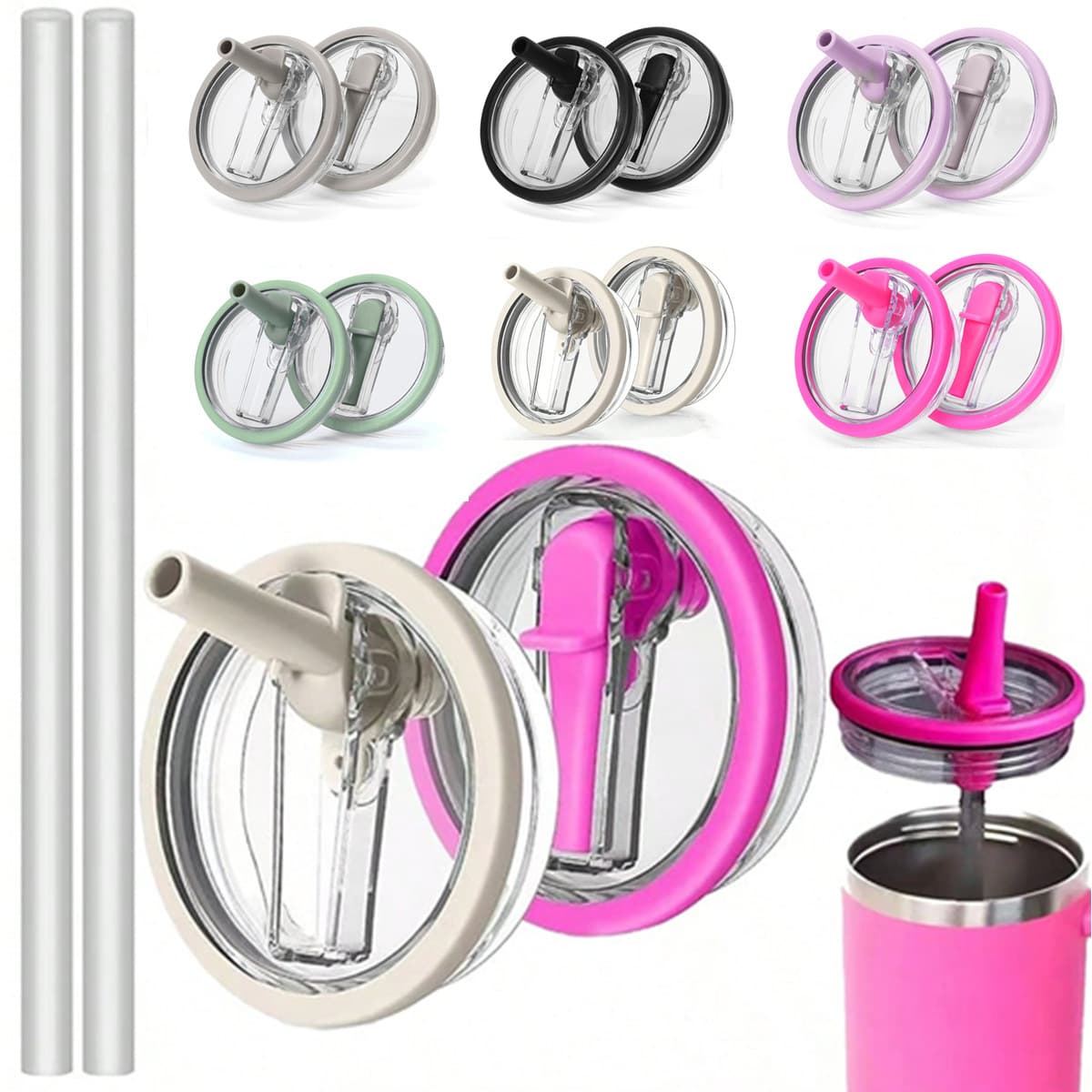 Amazon In-Stock 40oz Fourth-Generation Car Cup Lid with Foldable Threaded Straw Lid, Plastic Lid, Thickened Ice Cup Lid