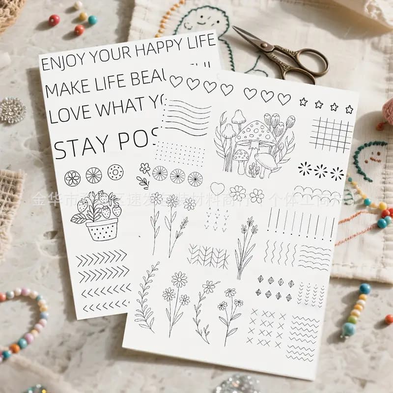 Cross-border 2 Sheets A4 Text Floral Pattern Back Glue Water-Soluble Non-woven Fabric Handmade Self-adhesive Embroidery Stabilizer