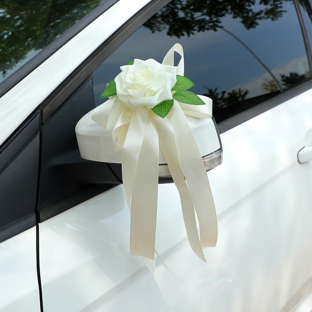European Wedding Car Bow Rearview Mirror Flowers Wedding Decorations Door Handle Ties Rose Artificial Flowers Car Fleet Streamers