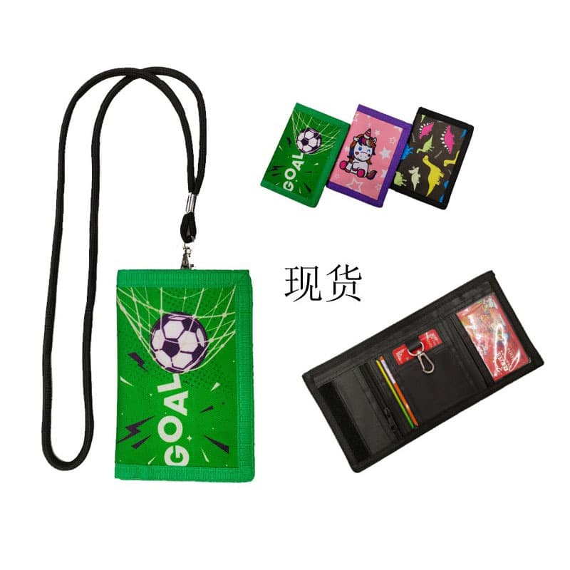 Foldable Children's Wallet with Lanyard Cartoon Unicorn Student ID Card Holder Breathable Waterproof Wear-resistant Anti-theft