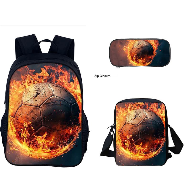 Cross-border hot selling football school bag children's backpack primary school student backpack large capacity lightweight manufacturer wholesale three-piece set