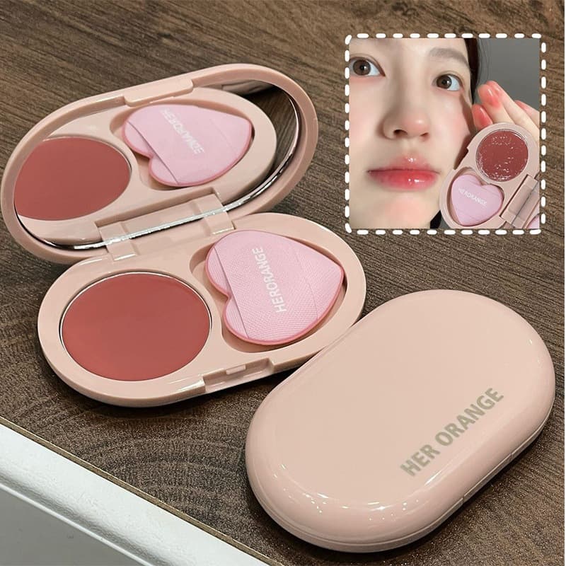 HERORANGE Soft Mist Cloud Blush Multi-Use Cream Water Glow Blush Natural Radiance Moisturizing Pigmented Lip Mud with Puff R