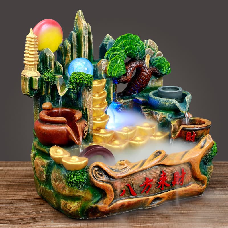 Creative Gift Mini Rockery Water Fountain Desktop Decoration Humidifier Office Craft Gold Small