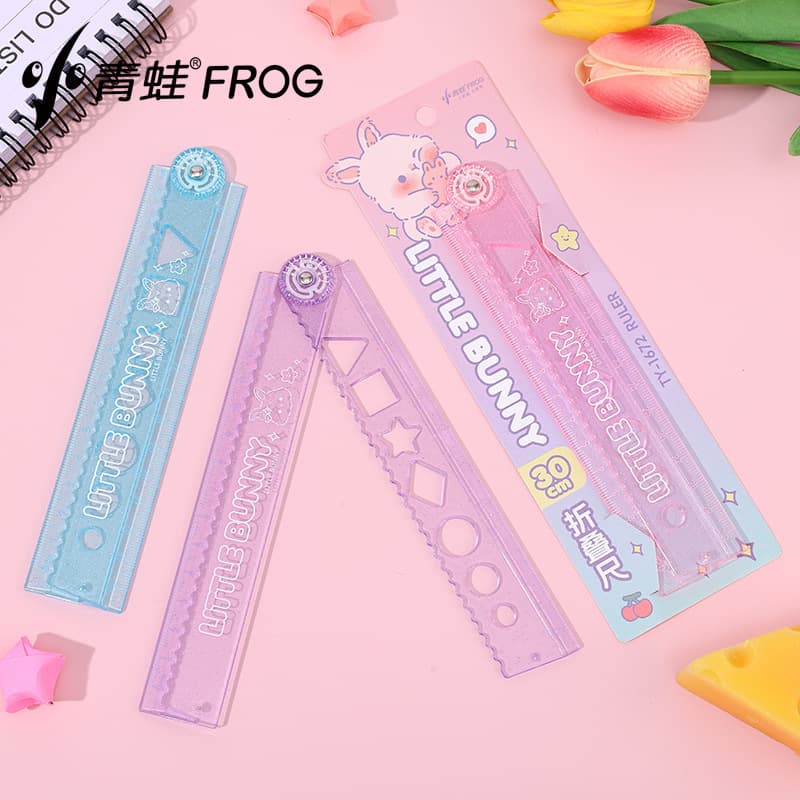 Transparent multifunctional folding ruler 30cm glitter jelly color folding ruler geometric 15cm ruler with wavy lines