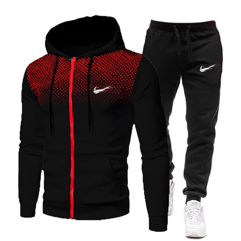 Export Casual Zip-Up Hoodie Sweatshirt Set for Men, Fall/Winter Hoodie, Trendy Sports Fitness Two-Piece Set