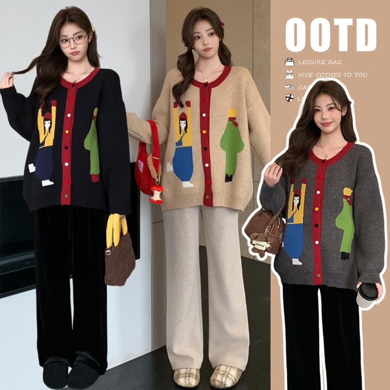 2025 Temperament Autumn/Winter New Versatile Maternity Korean Style Cardigan Sweater, Soft Lazy Cute Loose Knit