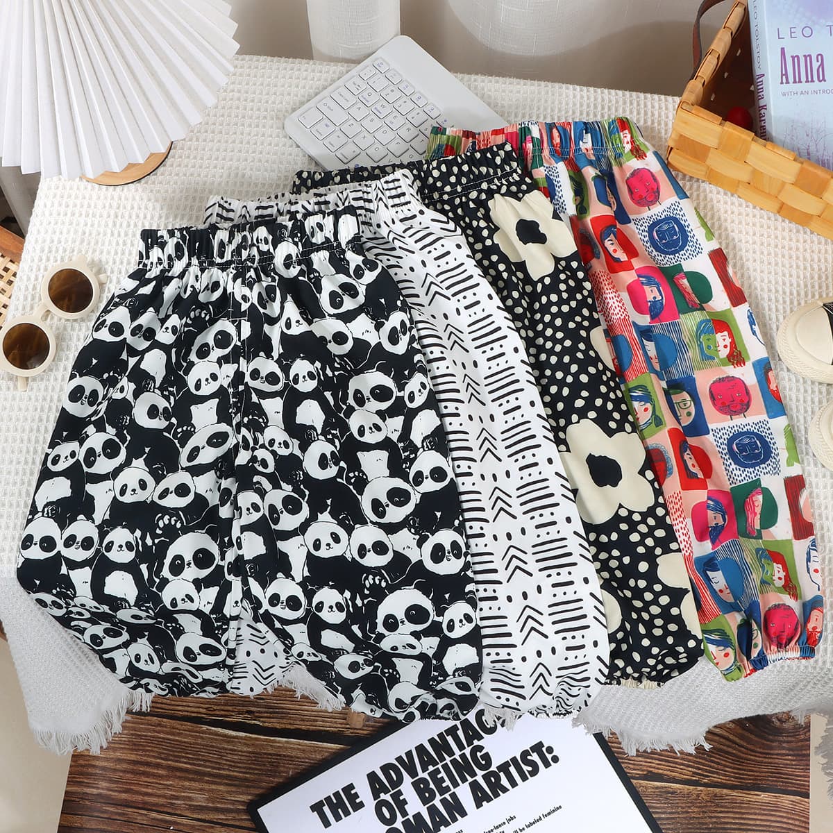 Kids Summer Mosquito Repellent Pants 7a Antibacterial Baby Cargo Pants Girls Loose Home Pants Korean Printed Wear Out Pants