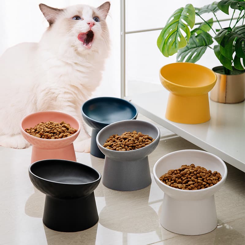 Ceramic Cat Bowl High Foot Neck Protector Anti Flip Pet Bowl Cat Food Dish Pet Supplies Cat Water Bowl Rice Bowl
