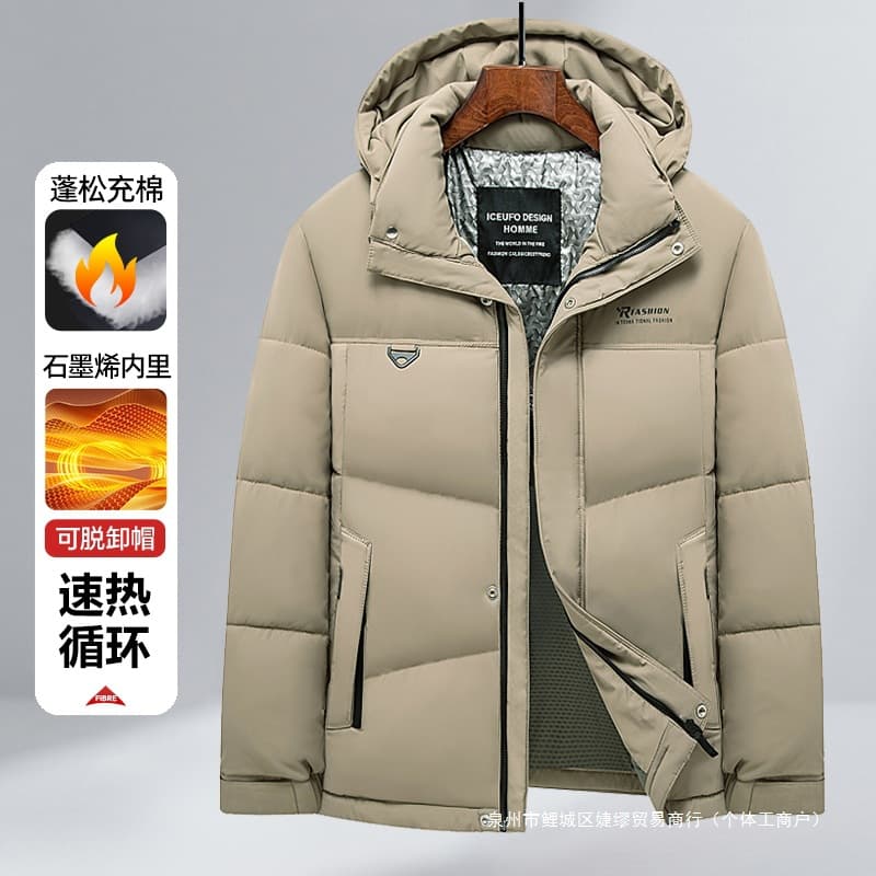 Cross-border 2025 Winter Cotton Jacket with Graphene Lining, Thickened Warmth, Fashionable Casual, Amazon 3D Windproof Warmth
