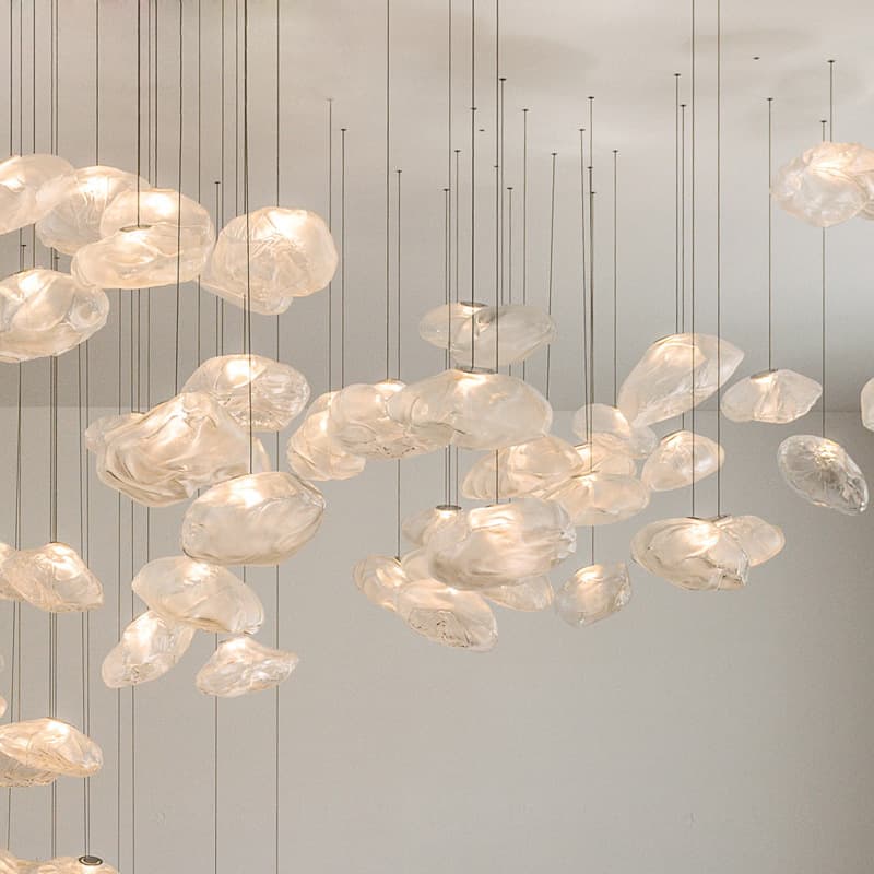 Postmodern Cloud Chandelier for Restaurant, Hotel, Duplex Staircase Lamp, Creative Personality Bar Decoration Cloud Glass Chandelier