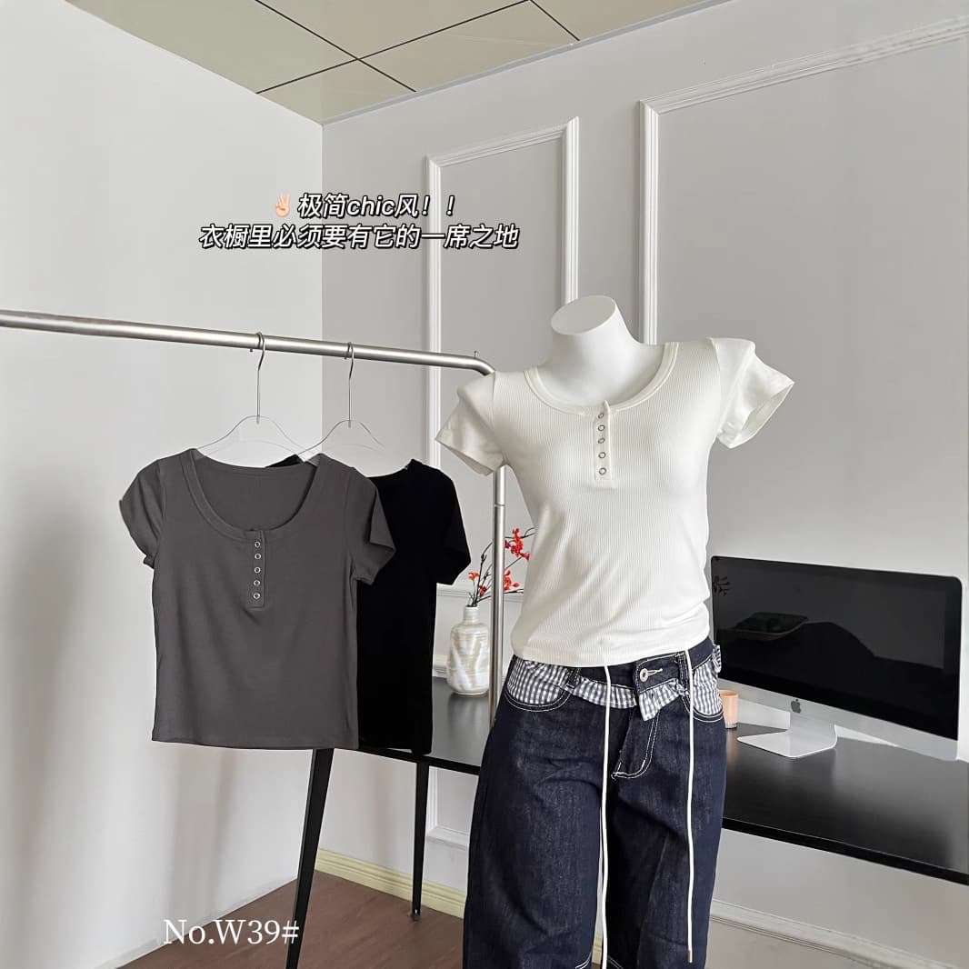 2026 New Summer Slim Fit Short Sleeve T-Shirt for Women, Ribbed Cotton, Body-Hugging, Figure-Flattering, Cropped Tee, Regular Shoulder Half-Sleeve Top