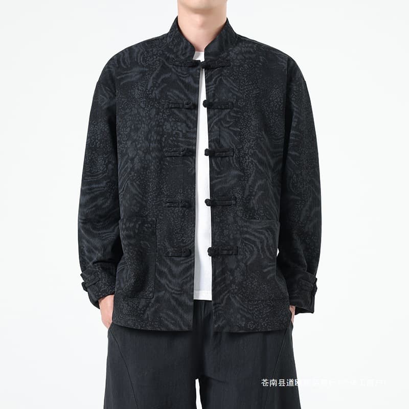 2025 Autumn New Chinese Style Men's Clothing Leopard Print Chinese Tang Suit Hanfu Large Size Retro Trendy Jacket Men